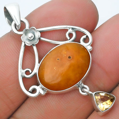 Natural Honey Dendritic Opal & Citrine Pendant P-1455 SDP127158
