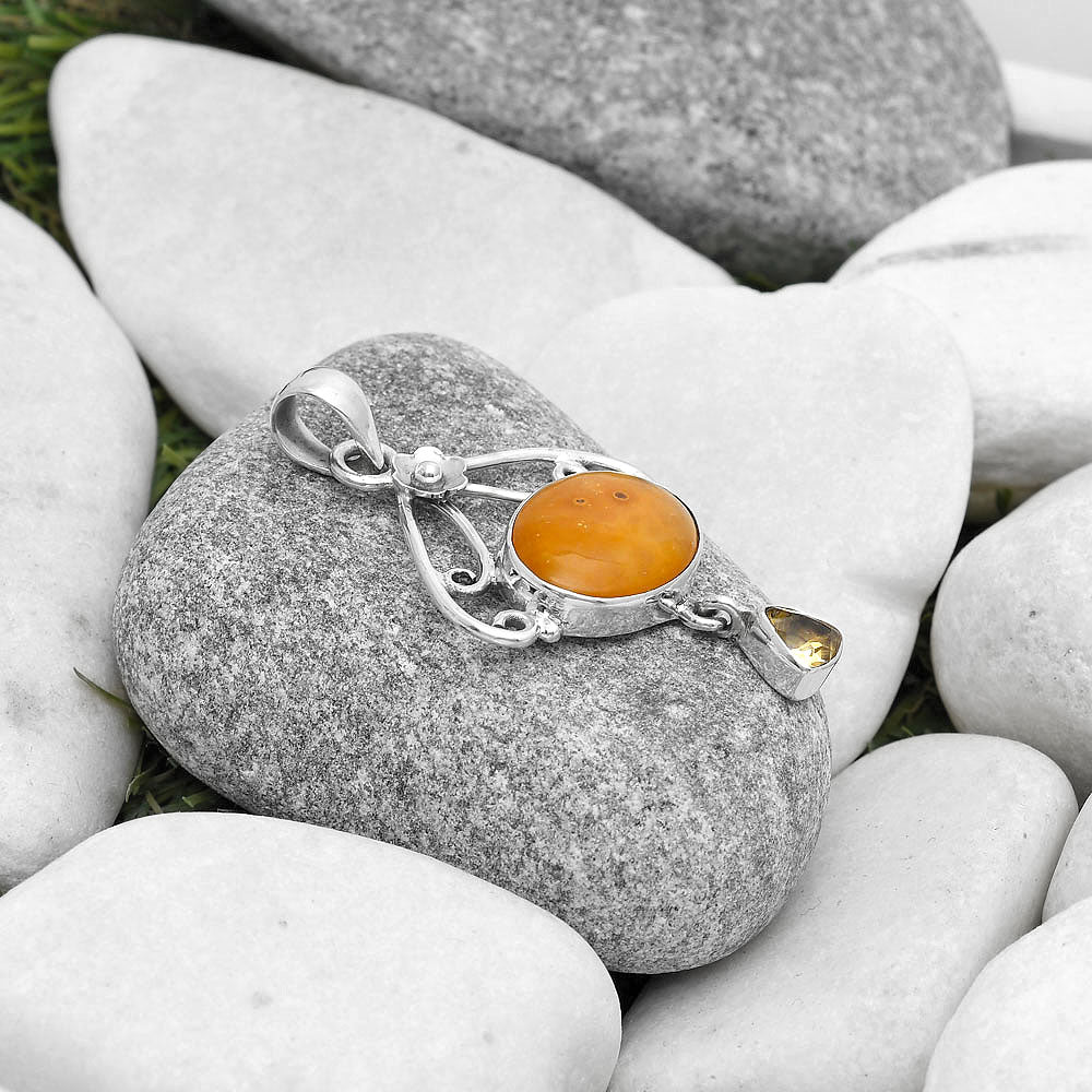 Natural Honey Dendritic Opal & Citrine Pendant P-1455 SDP127158