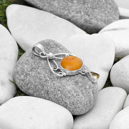 Natural Honey Dendritic Opal & Citrine Pendant P-1455 SDP127158