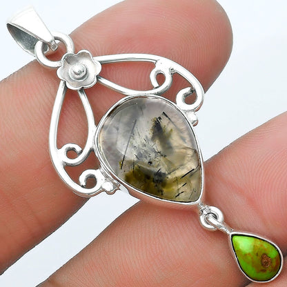 Prehnite & Copper Green Turquoise Pendant P-1455 SDP127168