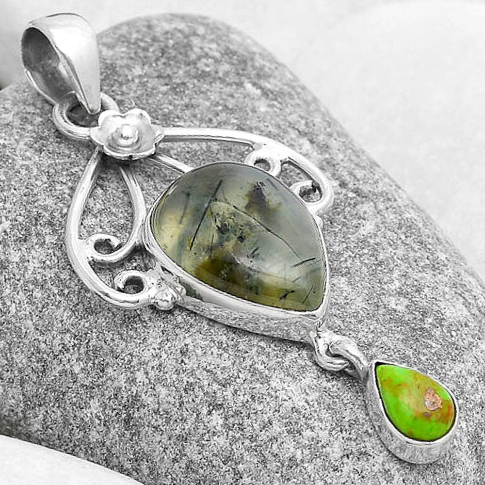 Prehnite & Copper Green Turquoise Pendant P-1455 SDP127168