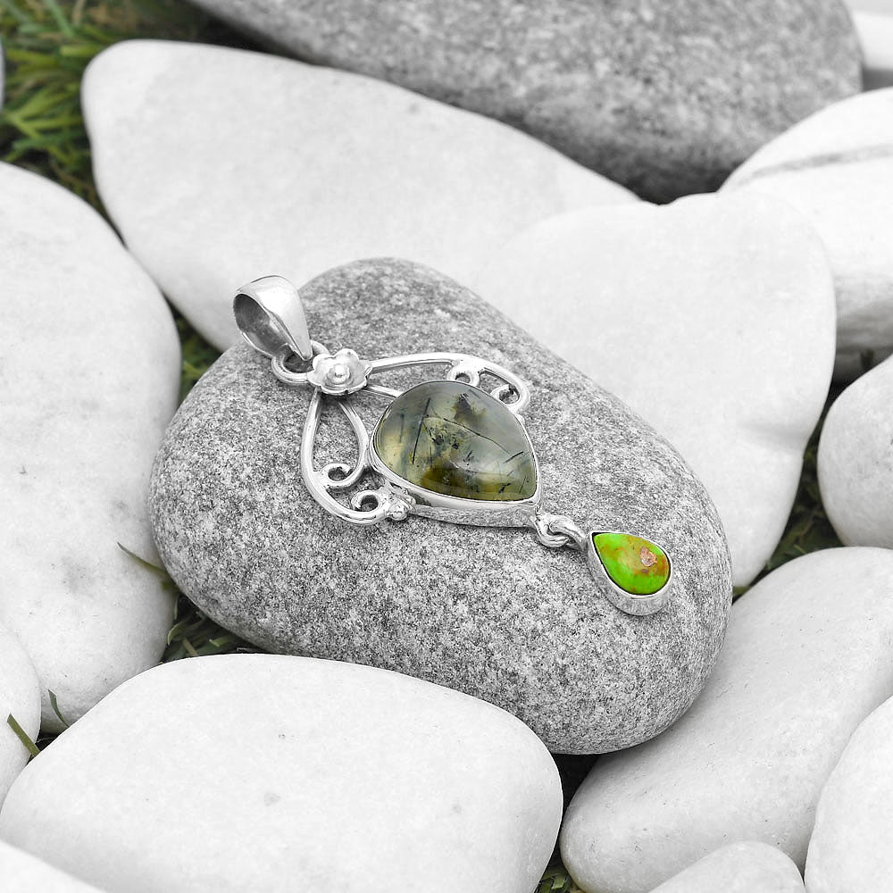 Prehnite & Copper Green Turquoise Pendant P-1455 SDP127168