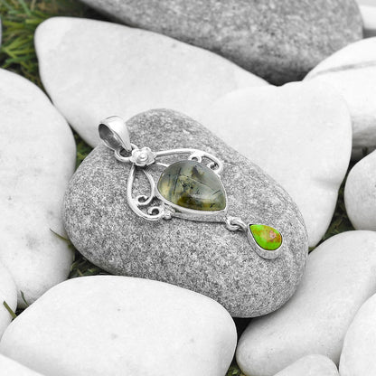 Prehnite & Copper Green Turquoise Pendant P-1455 SDP127168