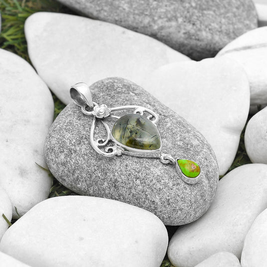 Prehnite & Copper Green Turquoise Pendant P-1455 SDP127168