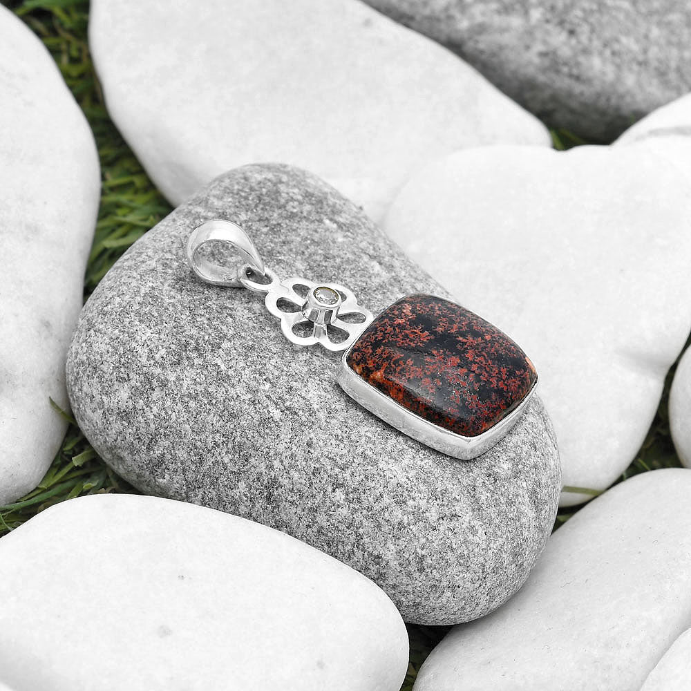 Mexican Flower Obsidian & White Quartz Pendant P-1634 SDP127185