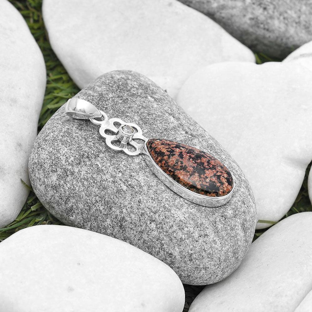 Mexican Flower Obsidian & White Quartz Pendant P-1634 SDP127195