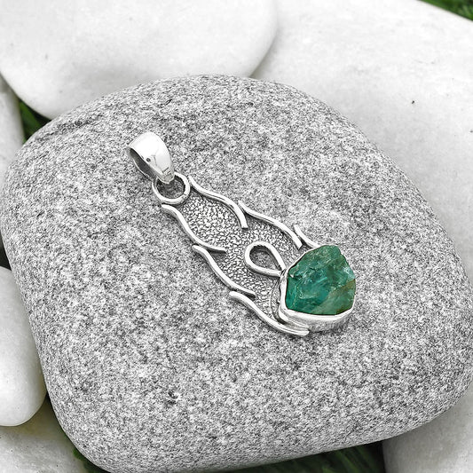 Natural Aqua Apatite Rough Madagascar Pendant P-1400 SDP127290