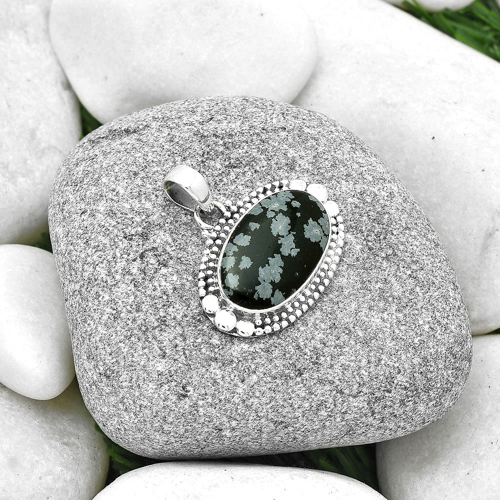 Natural Snow Flake Obsidian Pendant P-1677 SDP127318