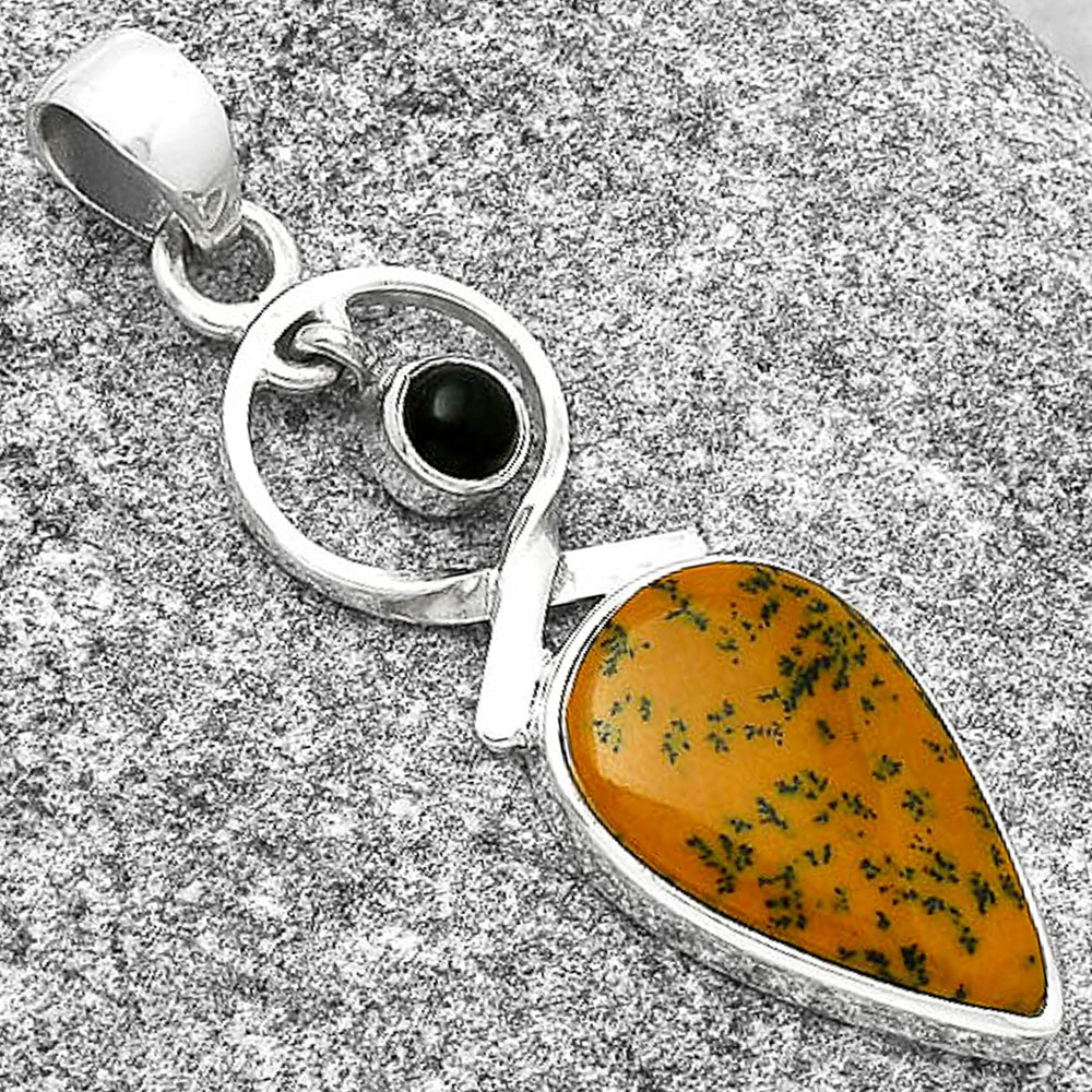 Russian Honey Dendrite Opal & Black Onyx Pendant P-1048 SDP127379