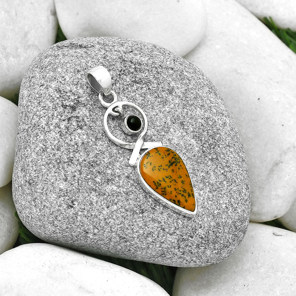 Russian Honey Dendrite Opal & Black Onyx Pendant P-1048 SDP127379