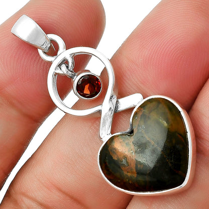 Heart Turkish Rainforest Chrysocolla & Garnet Pendant P-1048 SDP127382