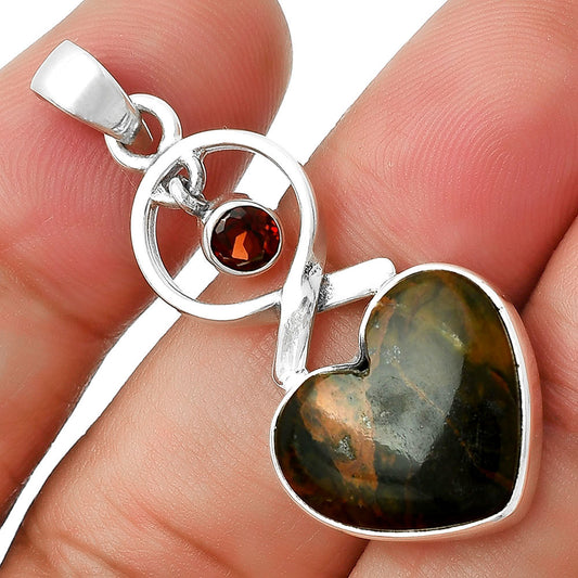 Heart Turkish Rainforest Chrysocolla & Garnet Pendant P-1048 SDP127382
