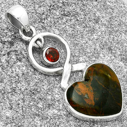 Heart Turkish Rainforest Chrysocolla & Garnet Pendant P-1048 SDP127382