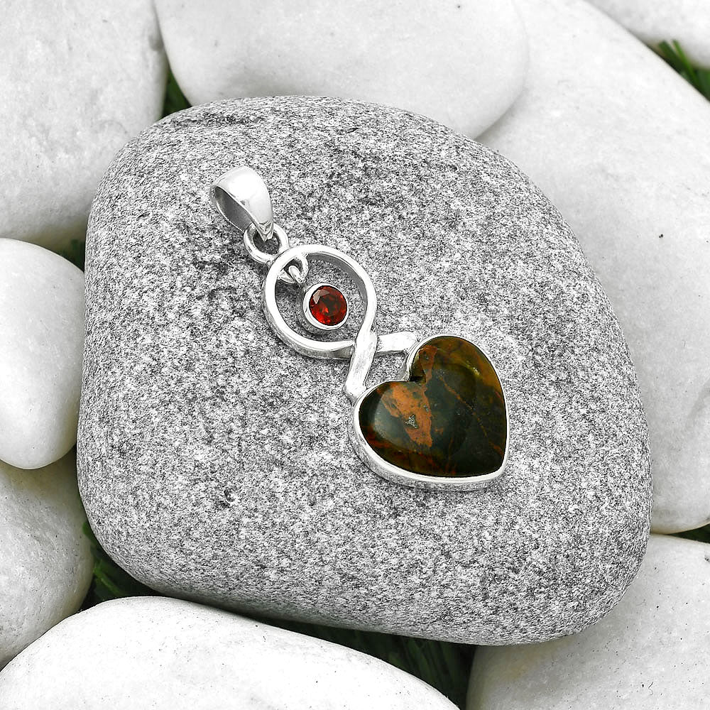 Heart Turkish Rainforest Chrysocolla & Garnet Pendant P-1048 SDP127382