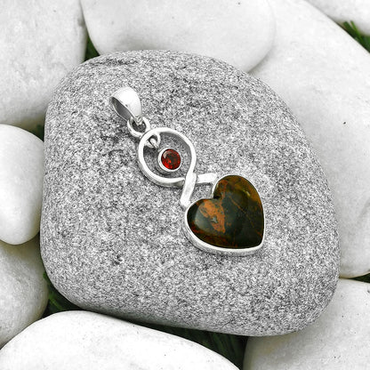 Heart Turkish Rainforest Chrysocolla & Garnet Pendant P-1048 SDP127382