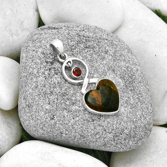 Heart Turkish Rainforest Chrysocolla & Garnet Pendant P-1048 SDP127382