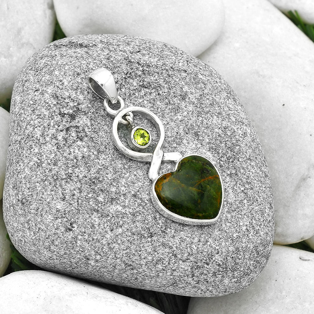 Heart Turkish Rainforest Chrysocolla & Peridot Pendant P-1048 SDP127383
