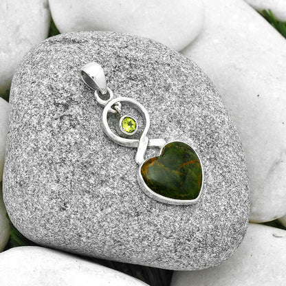 Heart Turkish Rainforest Chrysocolla & Peridot Pendant P-1048 SDP127383