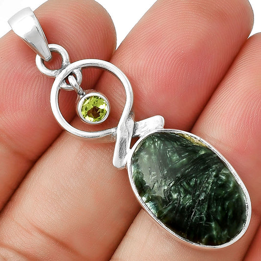 Natural Russian Seraphinite & Peridot Pendant P-1048 SDP127391