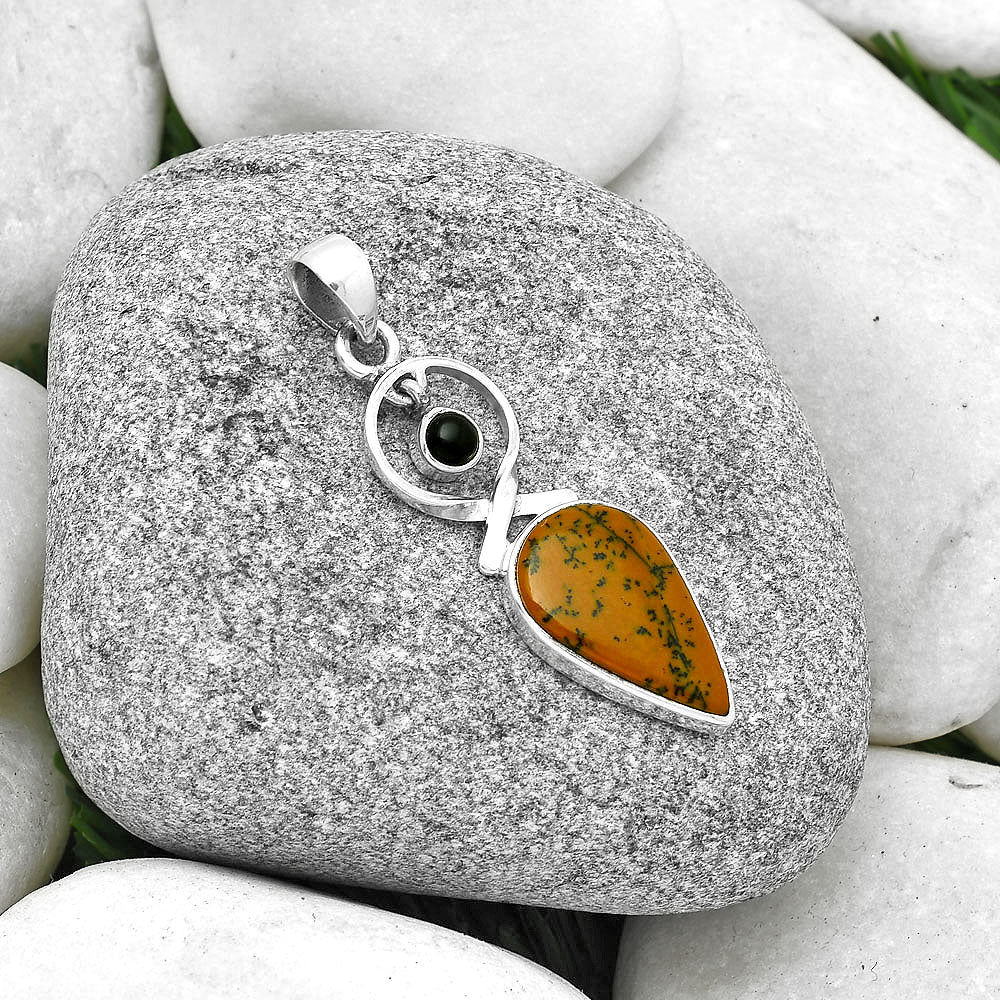 Russian Honey Dendrite Opal & Black Onyx Pendant P-1048 SDP127401