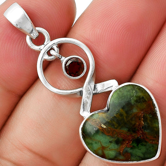 Heart Turkish Rainforest Chrysocolla & Garnet Pendant P-1048 SDP127404