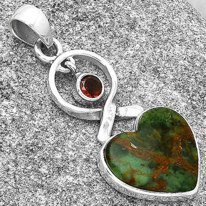 Heart Turkish Rainforest Chrysocolla & Garnet Pendant P-1048 SDP127404