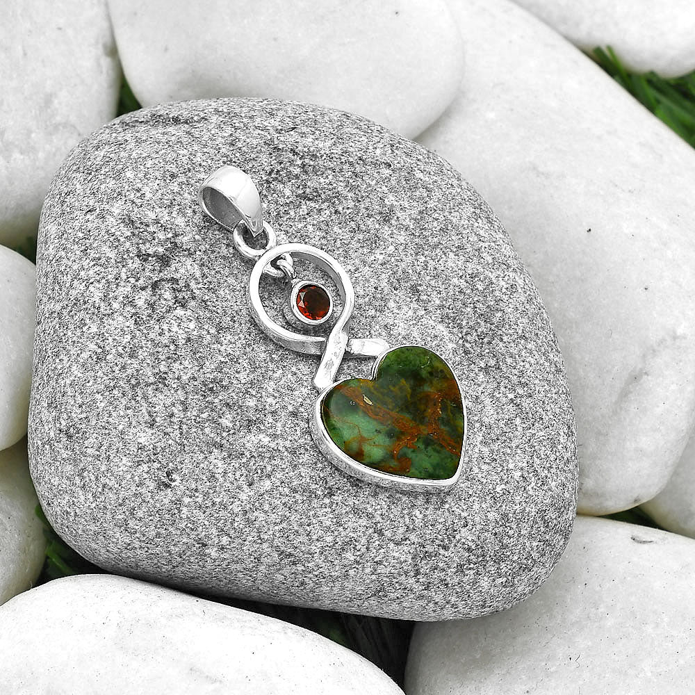 Heart Turkish Rainforest Chrysocolla & Garnet Pendant P-1048 SDP127404