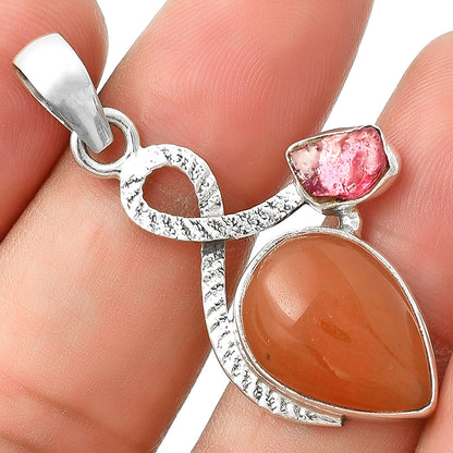 Orange Aventurine & Pink Tourmaline Rough Pendant P-1111 SDP127411