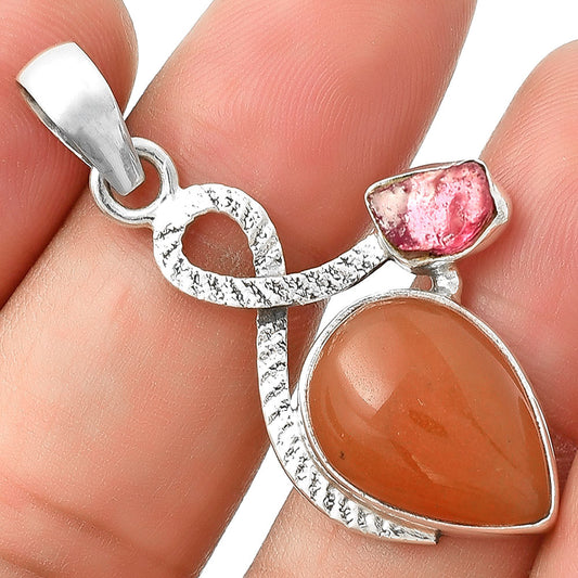 Orange Aventurine & Pink Tourmaline Rough Pendant P-1111 SDP127411