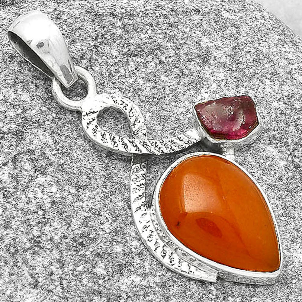 Orange Aventurine & Pink Tourmaline Rough Pendant P-1111 SDP127411