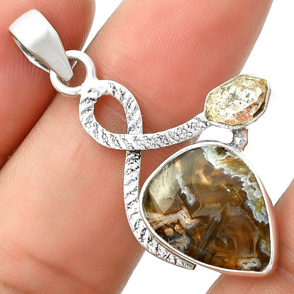 Tube Agate Turkish & Herkimer Diamond Pendant P-1111 SDP127431