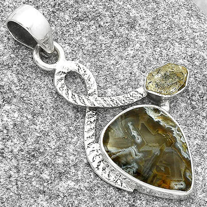 Tube Agate Turkish & Herkimer Diamond Pendant P-1111 SDP127431