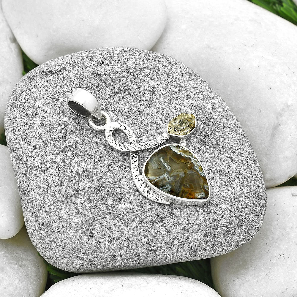 Tube Agate Turkish & Herkimer Diamond Pendant P-1111 SDP127431