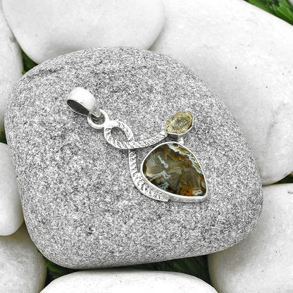 Tube Agate Turkish & Herkimer Diamond Pendant P-1111 SDP127431