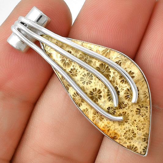 Natural Flower Fossil Coral Pendant P-1675 SDP127496