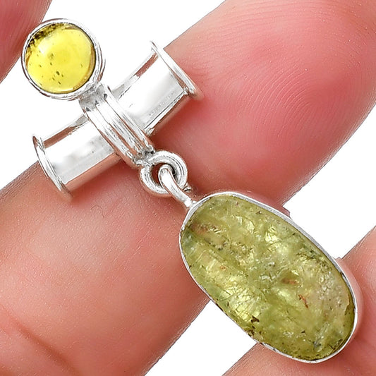 Green Kyanite Rough - India & Peridot Pendant P-1337 SDP127594