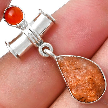 Natural Sunstone Rough & Carnelian Pendant P-1337 SDP127597