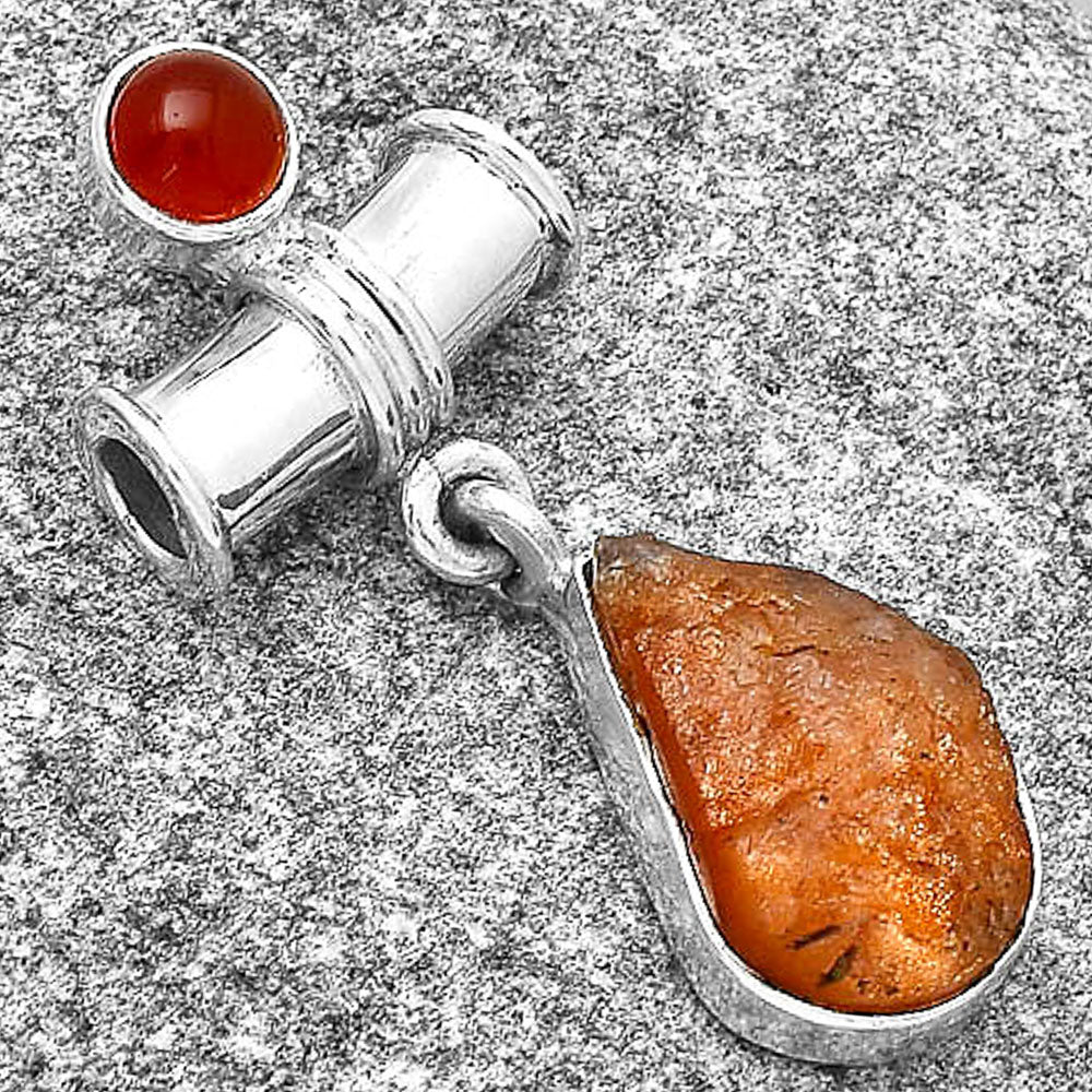 Natural Sunstone Rough & Carnelian Pendant P-1337 SDP127597