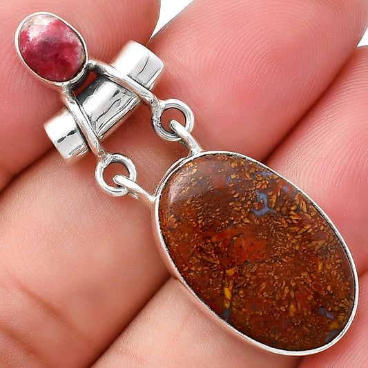 Natural Red Moss Agate & Pink Thulite Pendant P-1276 SDP127626
