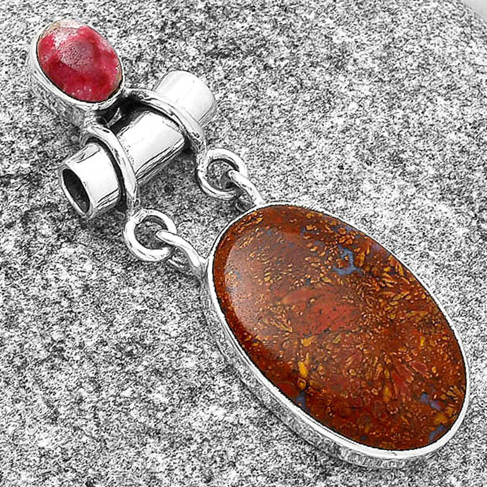 Natural Red Moss Agate & Pink Thulite Pendant P-1276 SDP127626