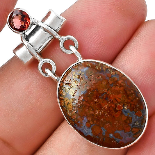 Natural Red Moss Agate & Garnet Pendant P-1276 SDP127640