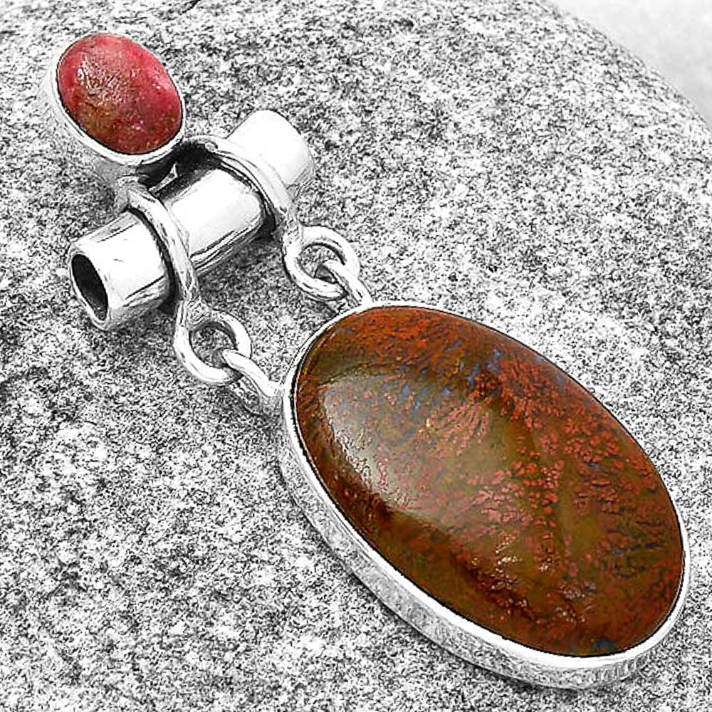 Natural Red Moss Agate & Pink Thulite Pendant P-1276 SDP127641