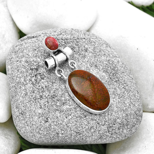 Natural Red Moss Agate & Pink Thulite Pendant P-1276 SDP127641