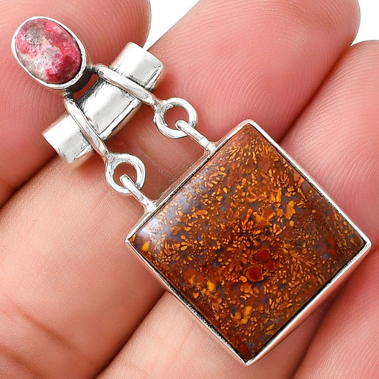 Natural Red Moss Agate & Pink Thulite Pendant P-1276 SDP127653
