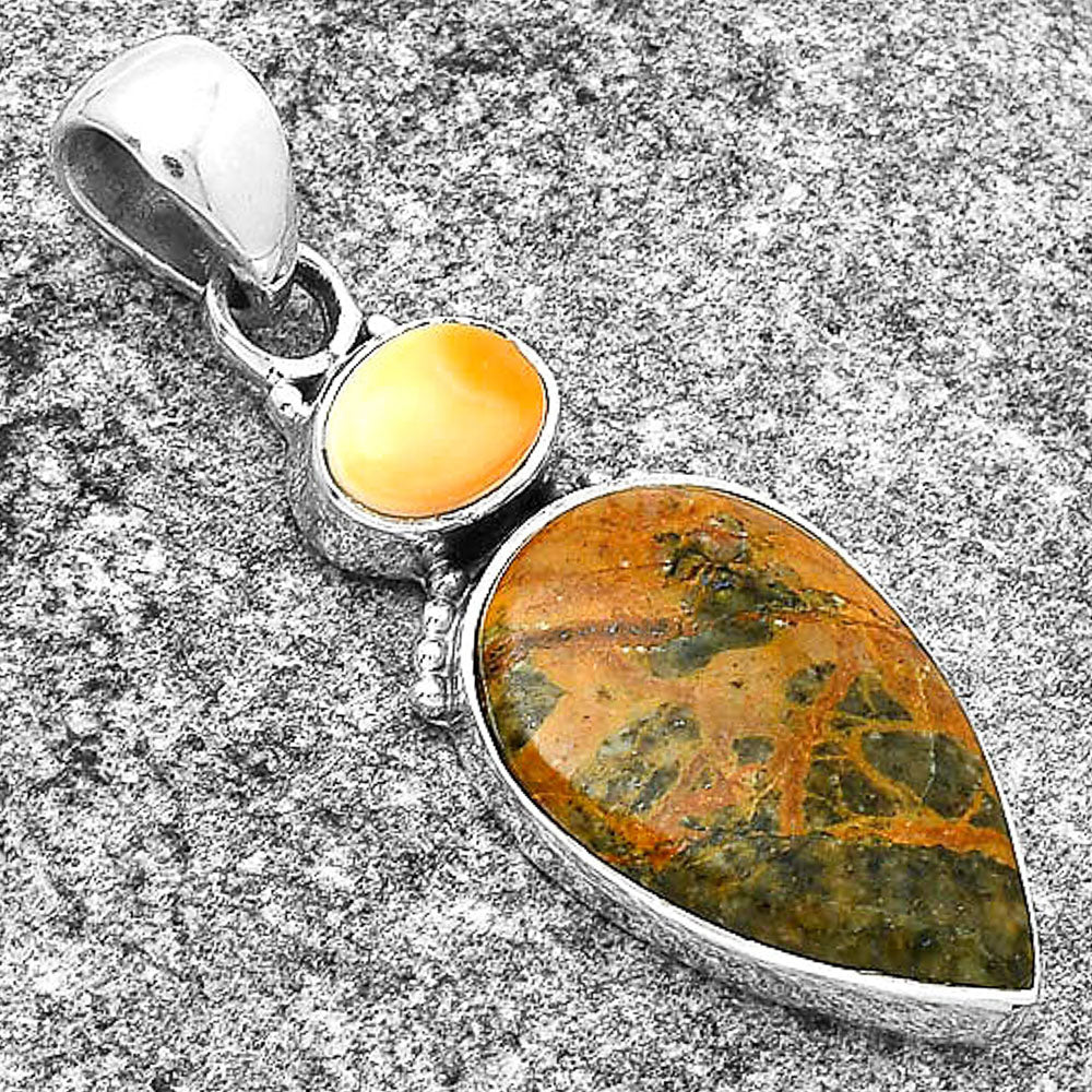 Moroccan Yellow Jacket Jasper & Spiny Oyster Shell Pendant P-1617 SDP127713