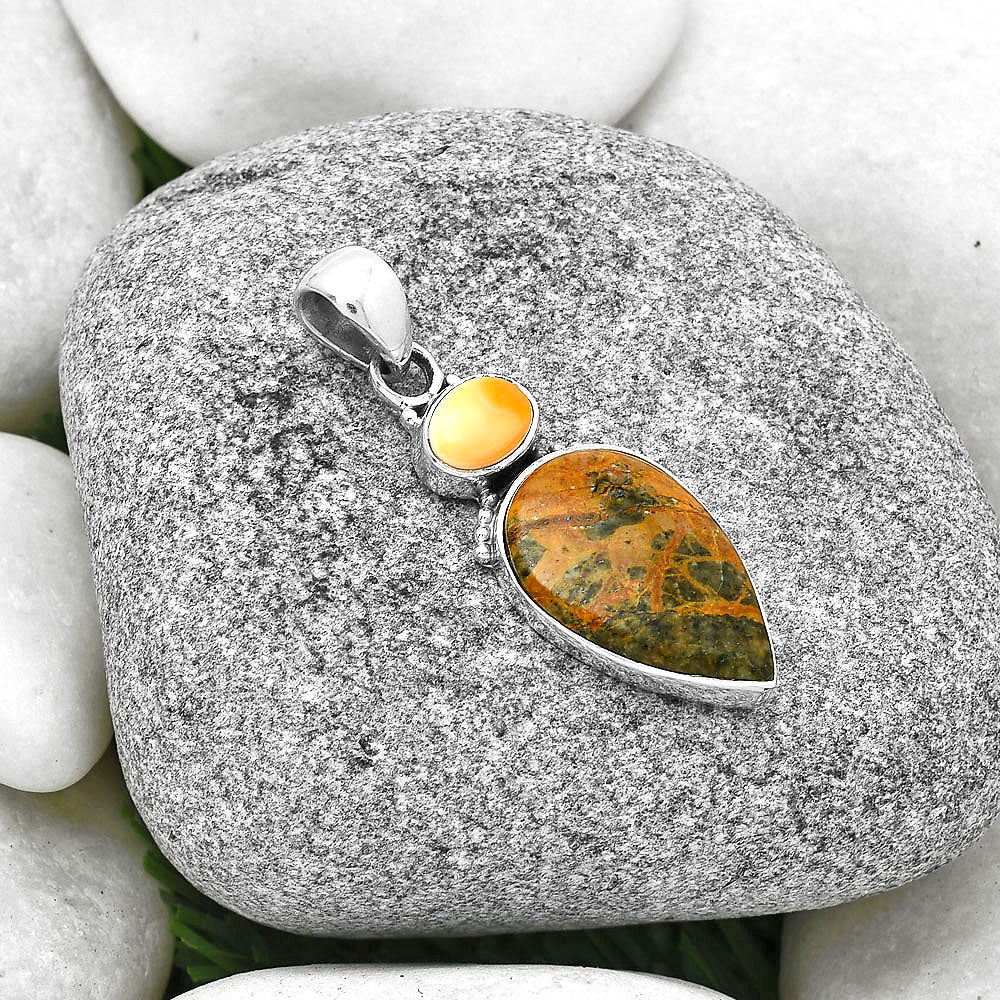 Moroccan Yellow Jacket Jasper & Spiny Oyster Shell Pendant P-1617 SDP127713