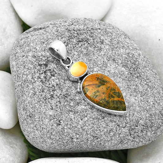 Moroccan Yellow Jacket Jasper & Spiny Oyster Shell Pendant P-1617 SDP127713