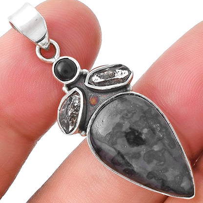 Indigo Gabbro, Herkimer Diamond & Black Onyx Pendant P-1203 SDP127730