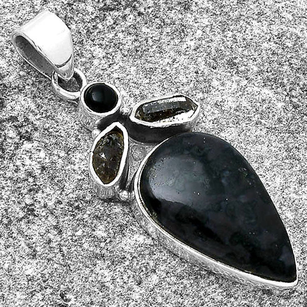 Indigo Gabbro, Herkimer Diamond & Black Onyx Pendant P-1203 SDP127730