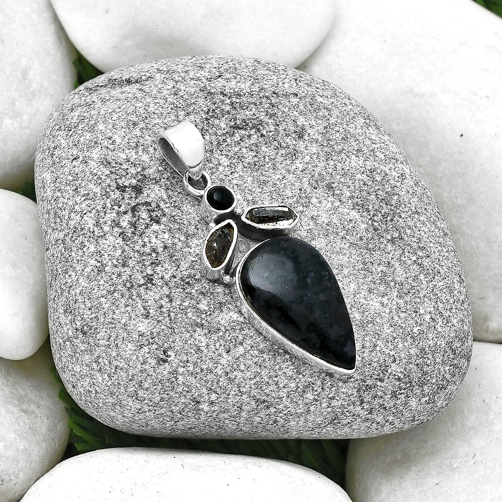 Indigo Gabbro, Herkimer Diamond & Black Onyx Pendant P-1203 SDP127730